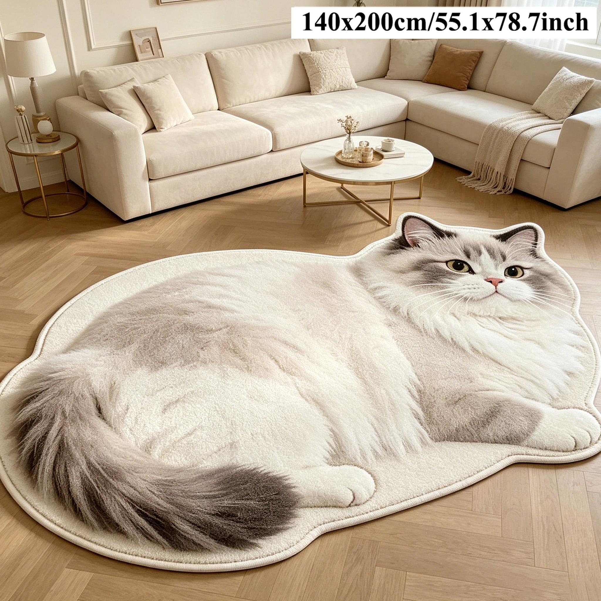 Soft Cute Cat Shape Rug, Hand Wash Only, Indoor Use, Perfect for Living Room, Bedroom, Study, Bathroom, Kitchen, Hallway Decor
