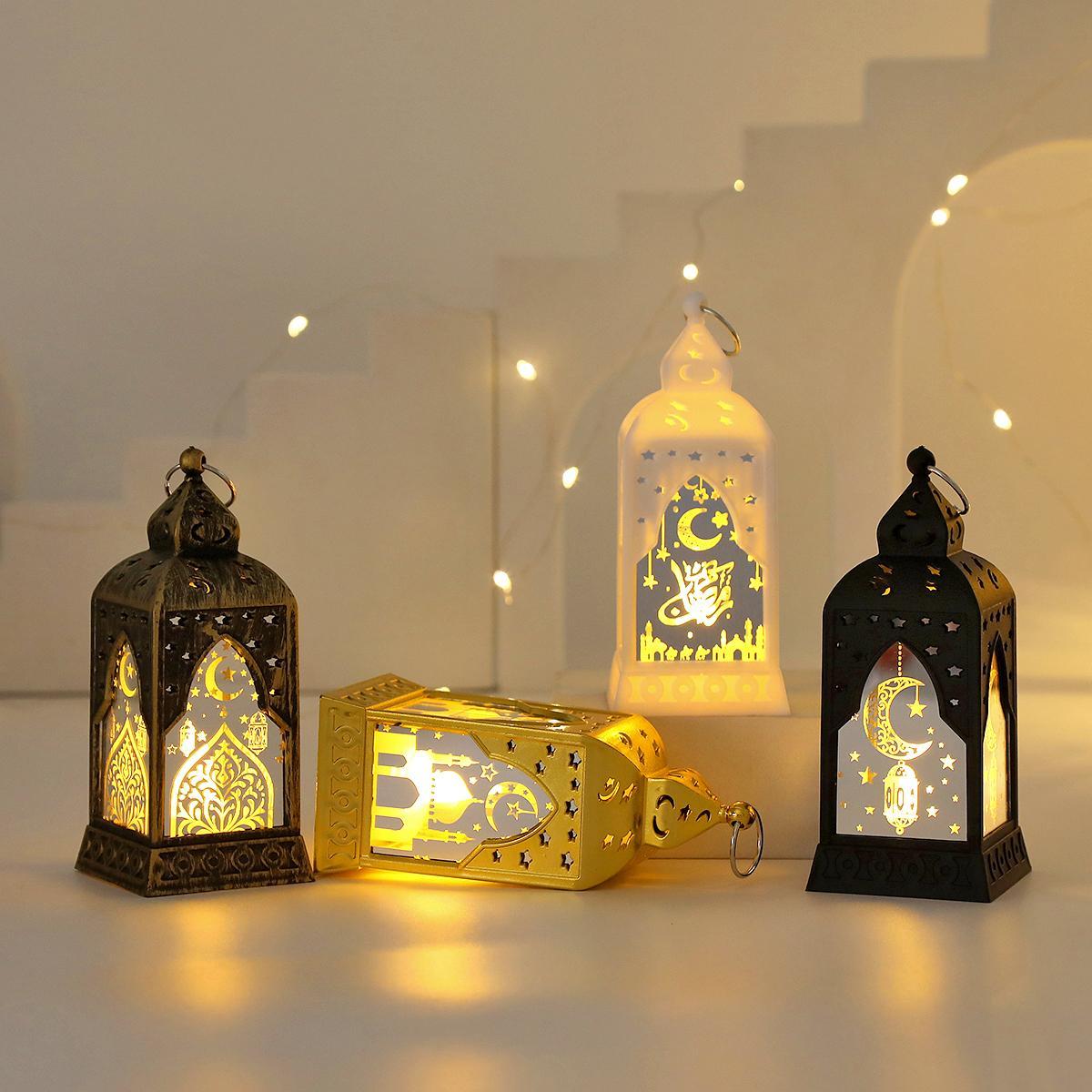 Ramadan Moon Star LED Candlestick Lights - Plastic & Glass Vintage Table Lamp for Eid Home Atmosphere Decoration