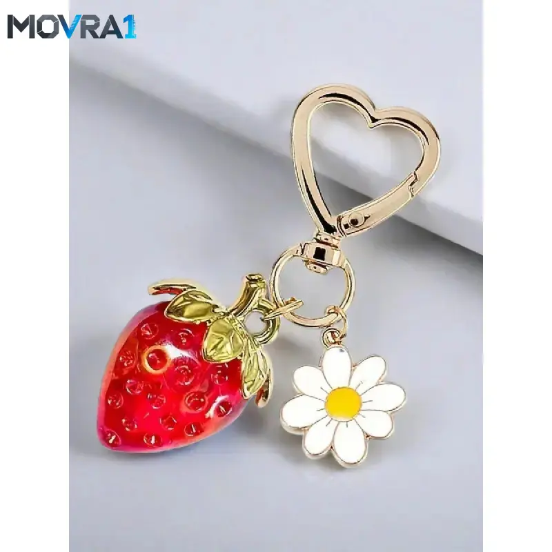 MOVRA1 Cute Strawberry & Flower Design Keychain, Fashionable Keychain Women & Girls, Trendy All-match & Versatile Attachment Keychain Birthday Gift, Cute Charms Keychain