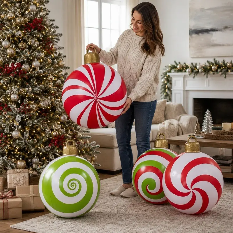 Giant Inflatable Christmas Decorations, Striped Candy Cane, Spiral Ball, Snowflake Reindeer, Indoor Outdoor Festival Decor, Holiday Party Decor