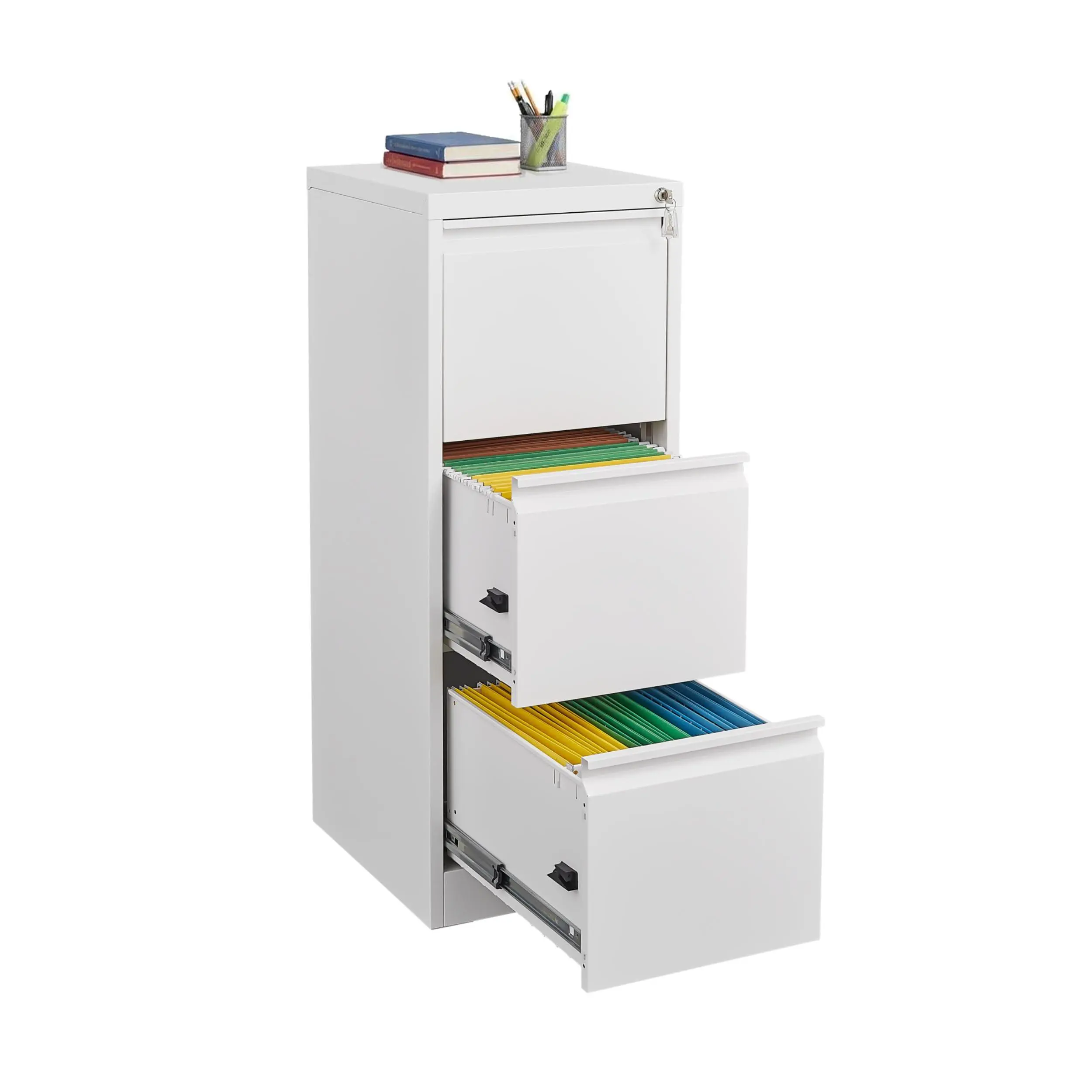 GARVEE 3 Drawer Metal Filing Cabinet with Lock, Heavy Duty Vertical File Cabinet for Home Office, Stores Letter, Legal, A4 & F4 Size Documents White