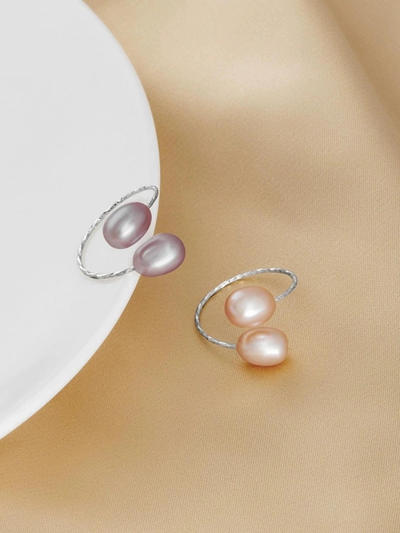 925 Sterling Silver Natural Freshwater Genuine Pearl Decorated Ring, Elegant Jewelry for Women for Party, Daily Clothing Decor, Trendy All-match & Exquisite Jewelry for Birthday Gift