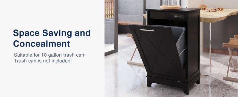 Vabches Trash Cabinet, Tilt Out Trash Cabinet w/Negative ion and deodorizing Function, Free Standing 10 Gallon Recycling Trash Can Cabinet for Kitchen Living Room