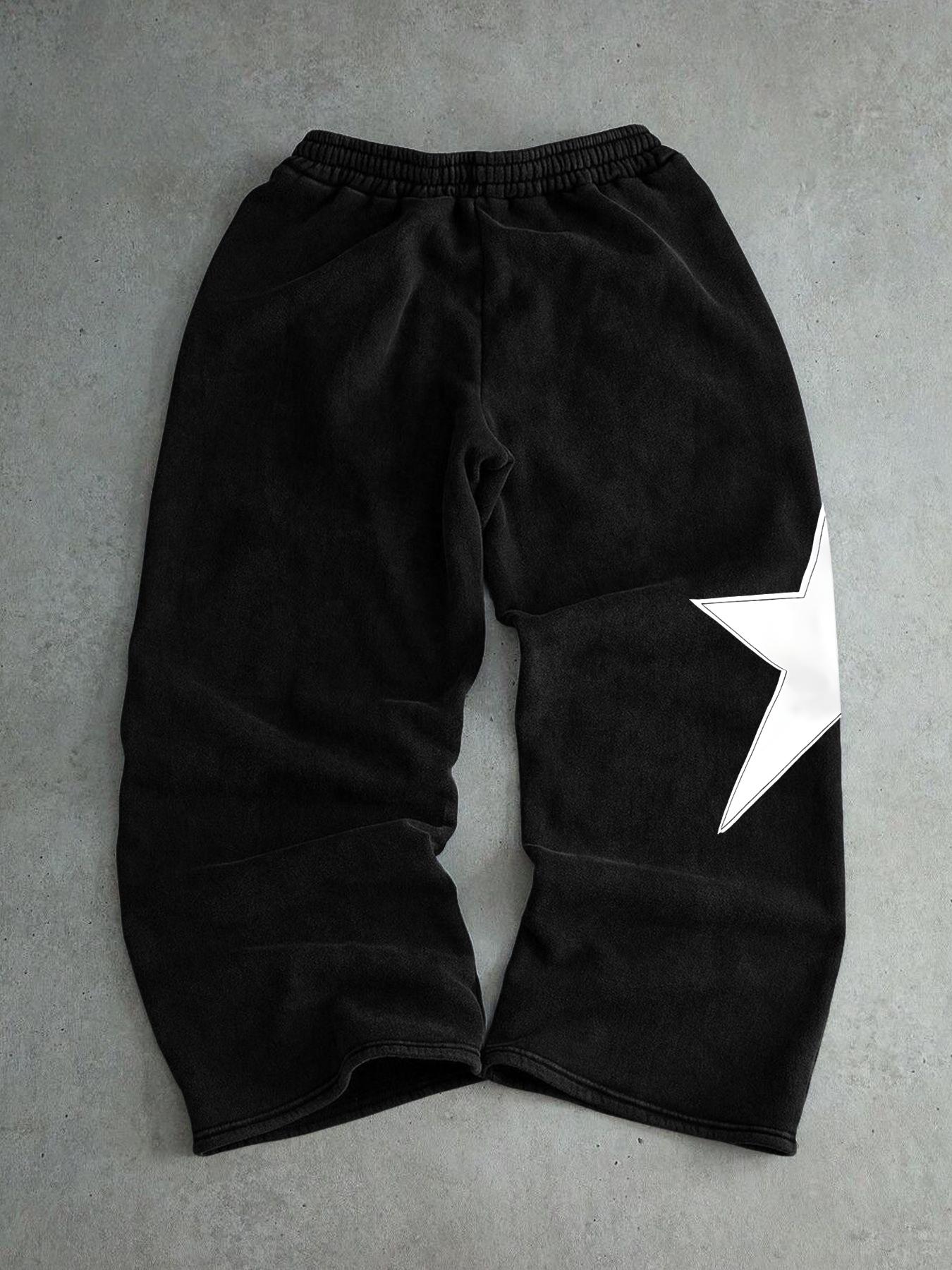 Men's Fashion Casual Straight Leg Pants, Star Print Drawstring Waist Sweatpants, Casual Streetwear Trousers, Summer Fitted Street Style, Perfect for Daily Wear