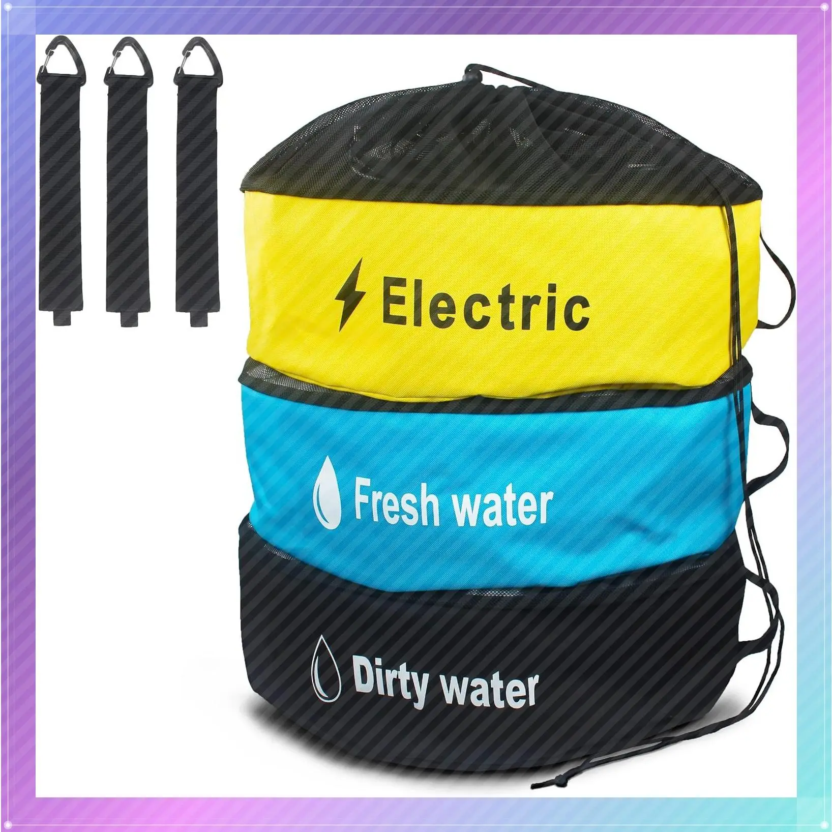 3 Pack RV Hose Storage Bags, Waterproof, with 3 Straps | 3 Colors for Fresh Water, Sewer, Electrical, Durable Breathable Mesh Top, Multi-Use for RV & GarageGift