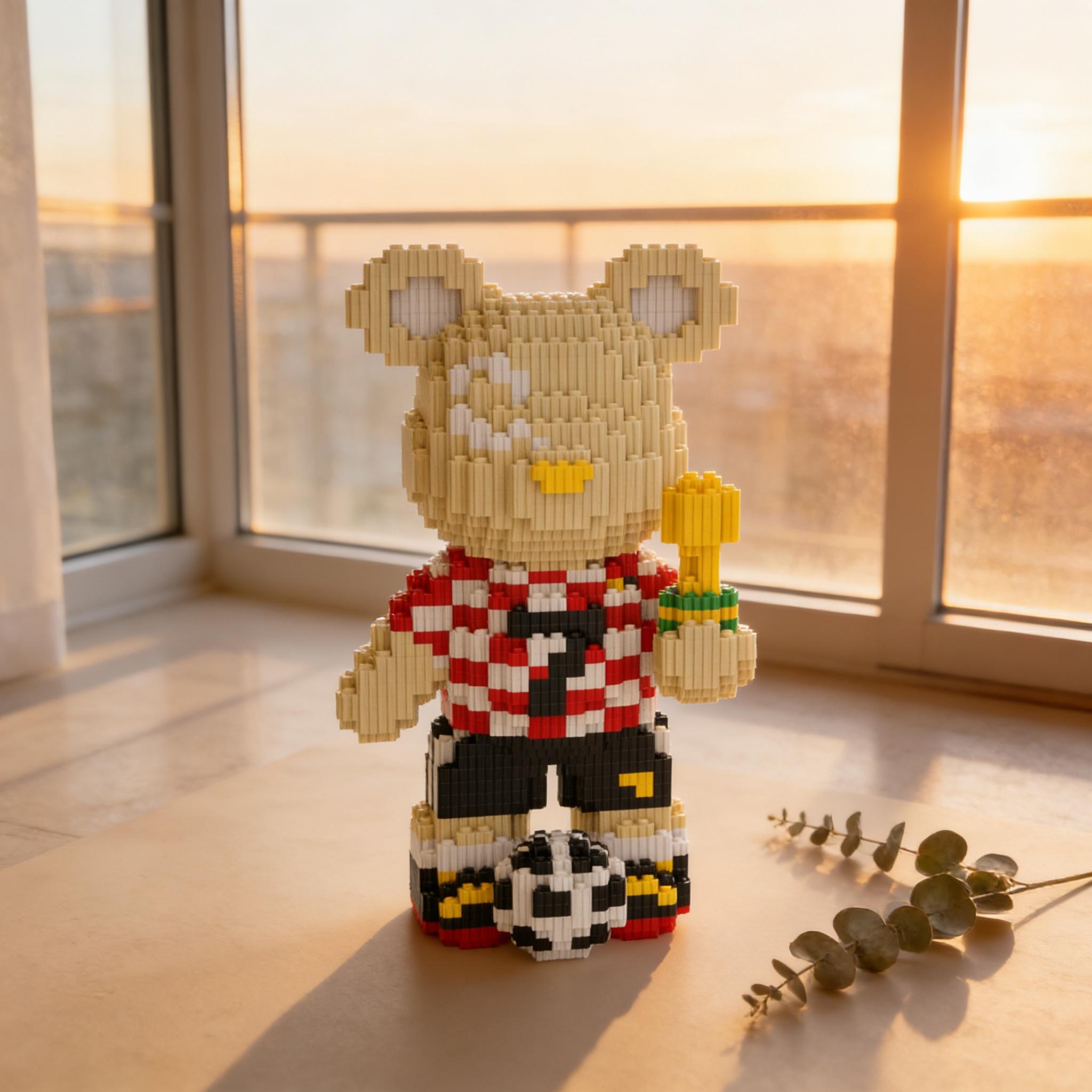 3D Puzzle Building Block Ornament, Football Champion Bear, Home Office Decor, Party Decoration, Ideal Gift for Holidays