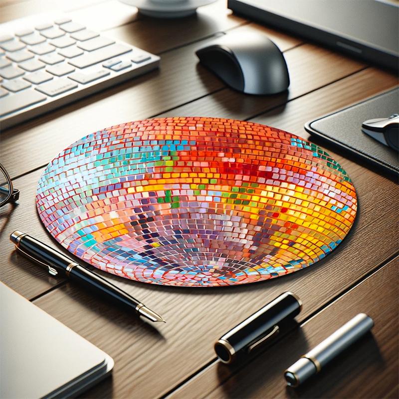 Colorful Disco Ball Pattern Mouse Pad, 1 Count Round Mouse Pad, Non-slip Rubber Base Mouse Pad for Office Home Game Room, Gaming Mouse Pads, Gaming Mousepad, Desk Accessories, Desktop Accessory