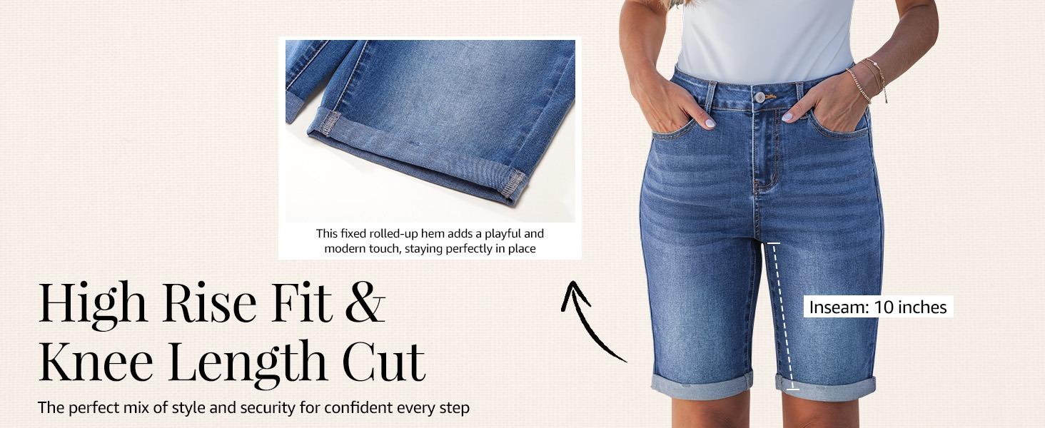 luvamia Bermuda Jean Shorts for Women Knee Length High Waisted Trendy Cuffed Hem Long Stretchy Denim Shorts Summer Jorts luvamia Bermuda Jean Shorts for Women Knee Length High Waisted Trendy Cuffed Hem Long Stretchy Denim Shorts Summer Jorts