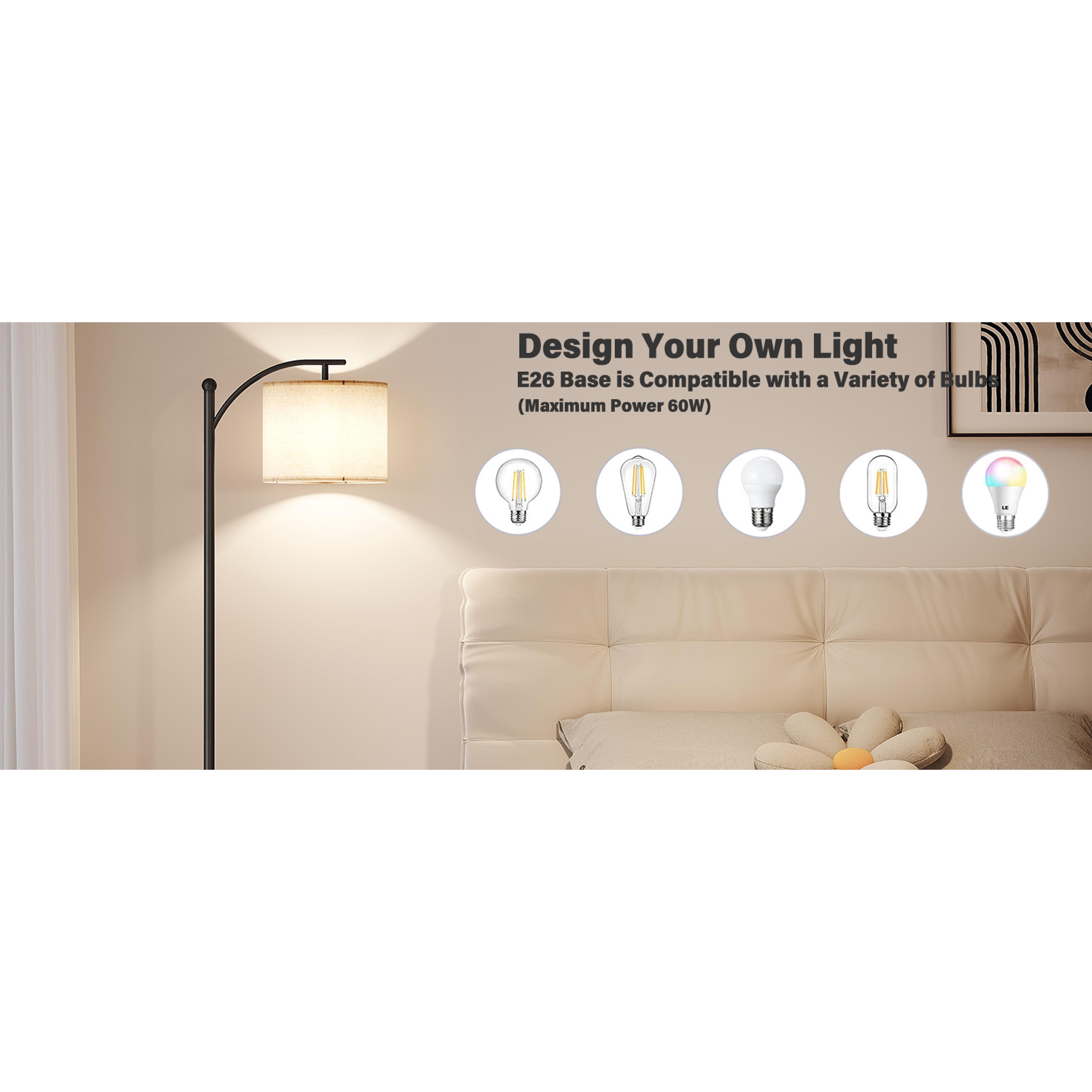 Arc Floor Lamp,Modern Floor Lamp with 3 Color Temperatures Bulb,Metal Standing Lamps with Adjustable Hanging Lampshade,Tall Floor Lamps for Living Room (Black)