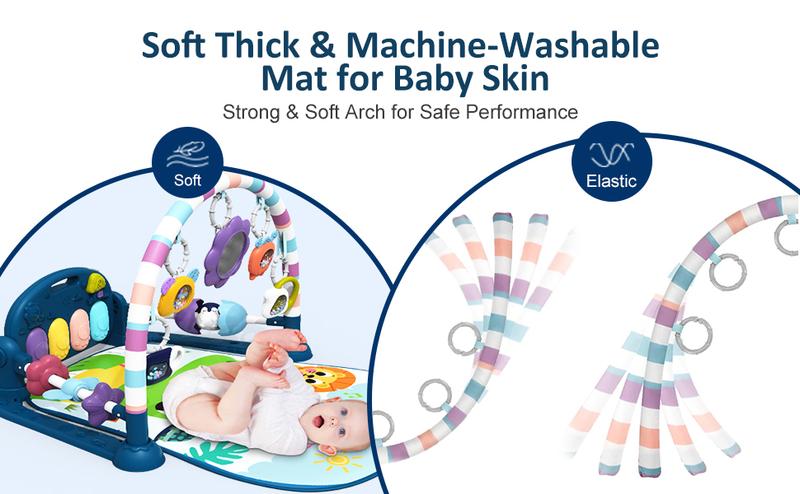 dearlomum Baby Play Mat Blue Giraffe Design with 5 Sensory Toys Music Lights for Newborns 0-36 Months Multifunctional Rubber Playmat Playpen Gift for Boys & Girls