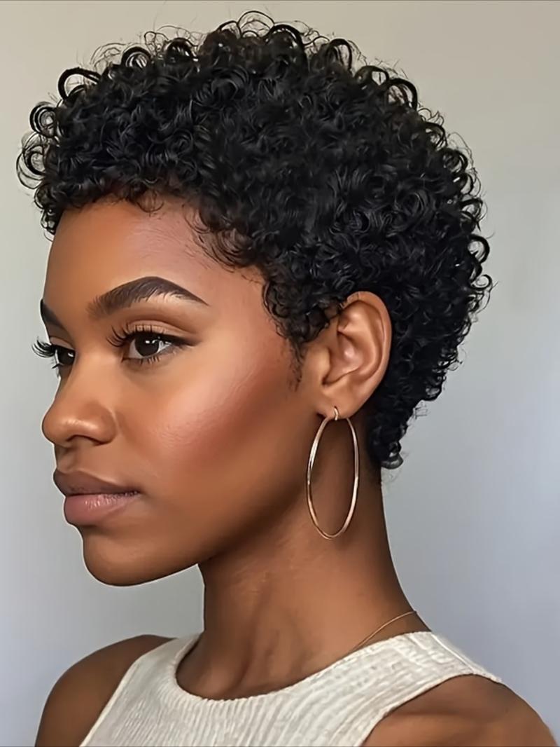 Pixie Cut Curly Wave Human Hair Wig for Women Natural Wavy Wig Full Machine Made Wig 150% Density