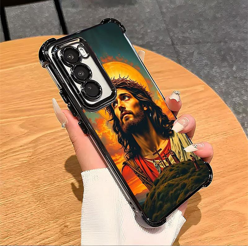 Jesus Clear Protective Four Comers Air Cushion Anti-drop CellPhone Case Clear BracketPhone Case For SAMSUNG GALAXY S22 S23 S24 FE ULTRA PLUS Four Corners Cases #SMYS9