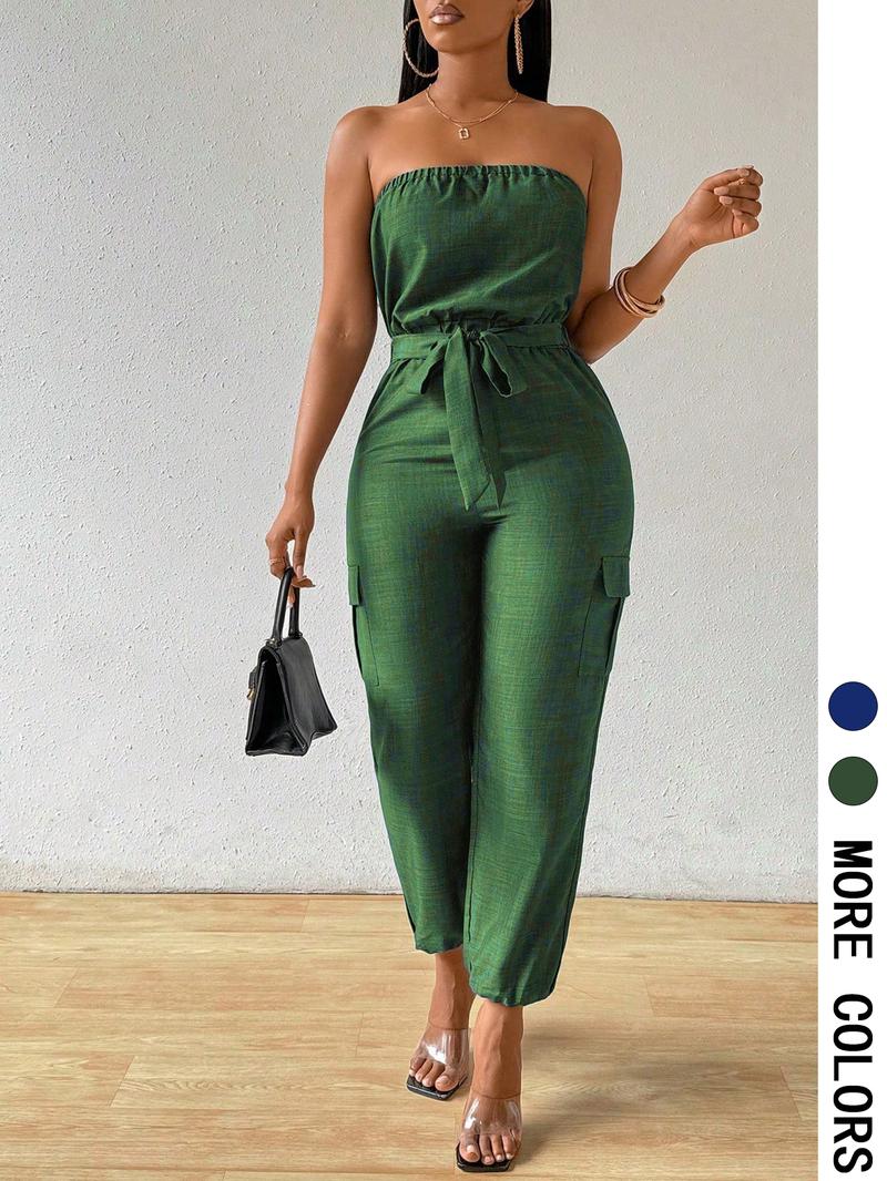 Women's Solid   Belted  Tube Jumpsuit, Casual  Jumpsuit for Summer, Women's Jumpsuit for Daily Wear