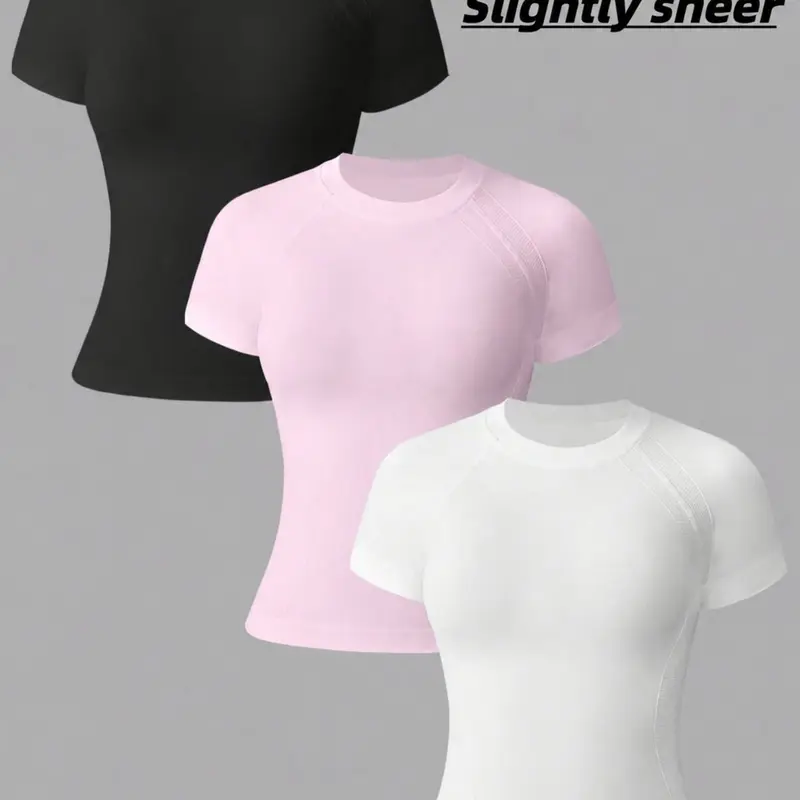 Sporty Women's Solid Round Neck Sports Tee, Gym Yoga Tops, Fitness Top, Breathable Comfortable Short Sleeve T-shirt for Yoga Gym Workout, Ladies Sportswear for All Seasons, Fitness Clothes Tops