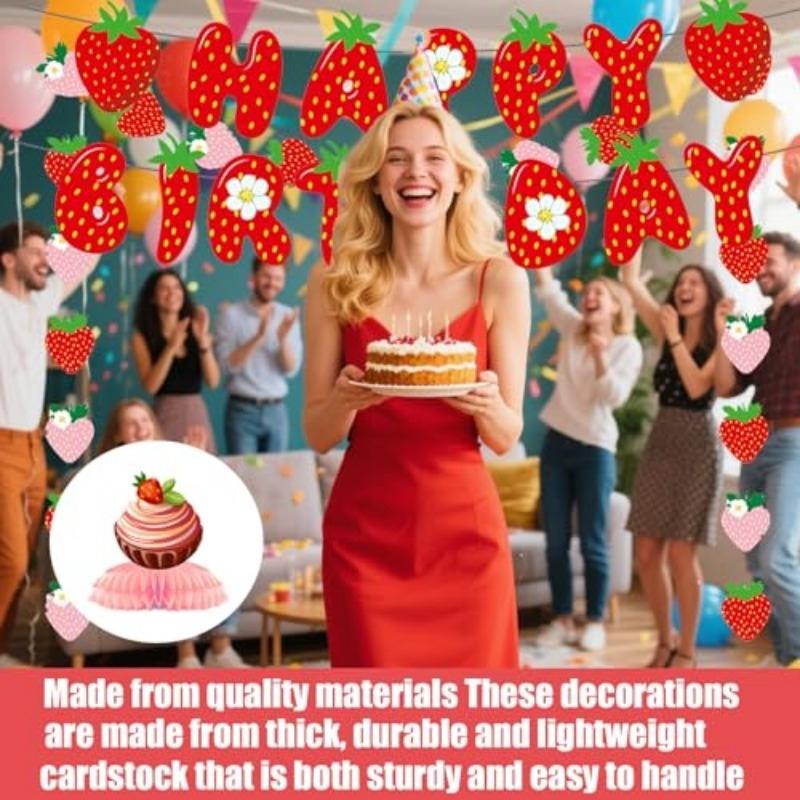 Berry First Birthday Party Decorations Strawberry Theme Banner Hanging Swirls Honeycomb Balls  Complete Set Pink and Red Baby Shower Fruit Party Decor