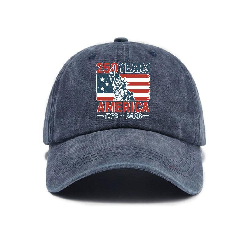 2026 New Trendy Versatile American Independence 250th Anniversary Printed Washed Vintage Soft Top Outdoor Sunshade Baseball Cap