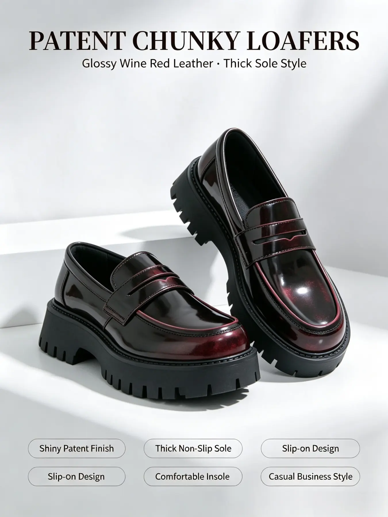Men's Round Toe Thick Sole Casual Fashion Simple Classic Versatile PU Leather Loafers, Slip On Shoes, Office Shoes, Comfortable and Stylish Footwear for Daily Wear
