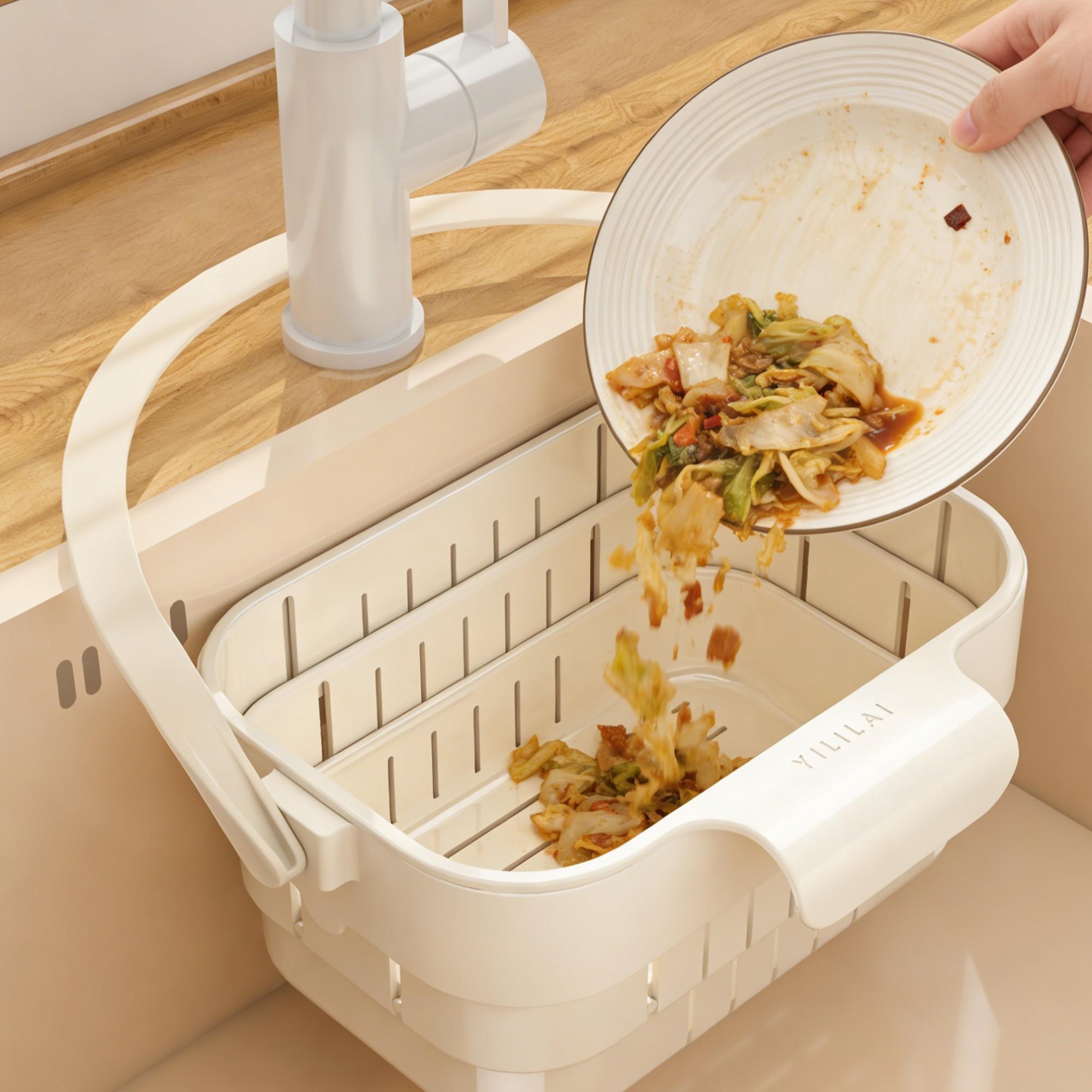 Foldable Adjustable Draining Basket, Keep Kitchen Counter Dry, Vegetable Washing Filter, Plastic Food Filter Accessory