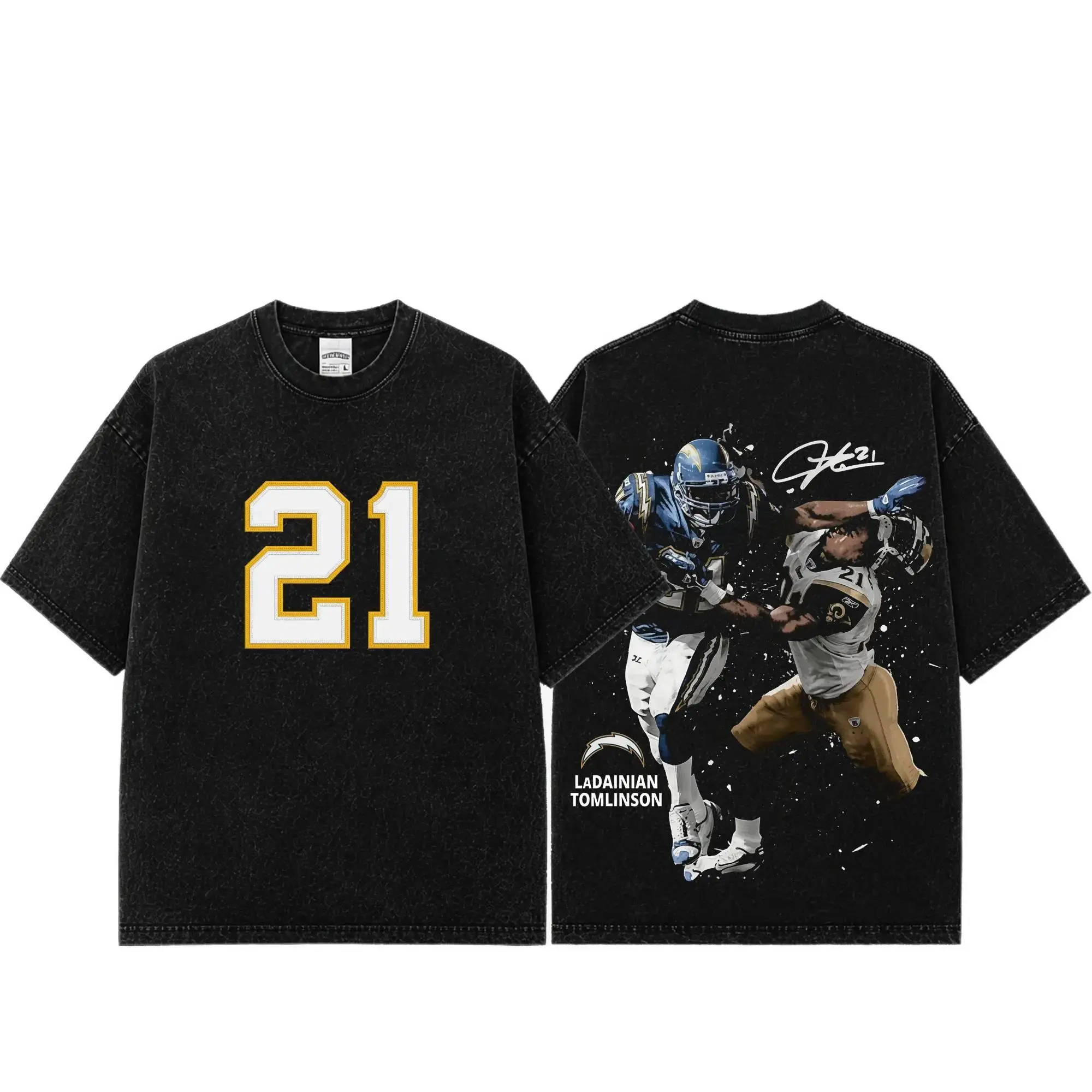LaDainian Tomlinson # 21 Premium Acid Washed Cotton T-Shirt, Heavyweight Vintage Graphic Tee, Chargers Legend Football Shirt, Retro Football Graphic Tee, Oversized Washed Streetwear, Distressed Acid Wash Tee, Game Day Apparel, Unisex Football Fan Shirt