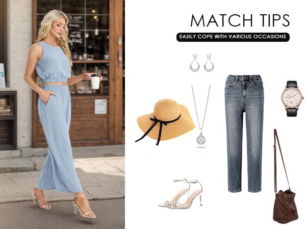 GRECERELLE Two Piece Sets for Women Sleeveless Crop Top Wide Leg Pants Sweat Set for Women Tracksuits 2026 Summer