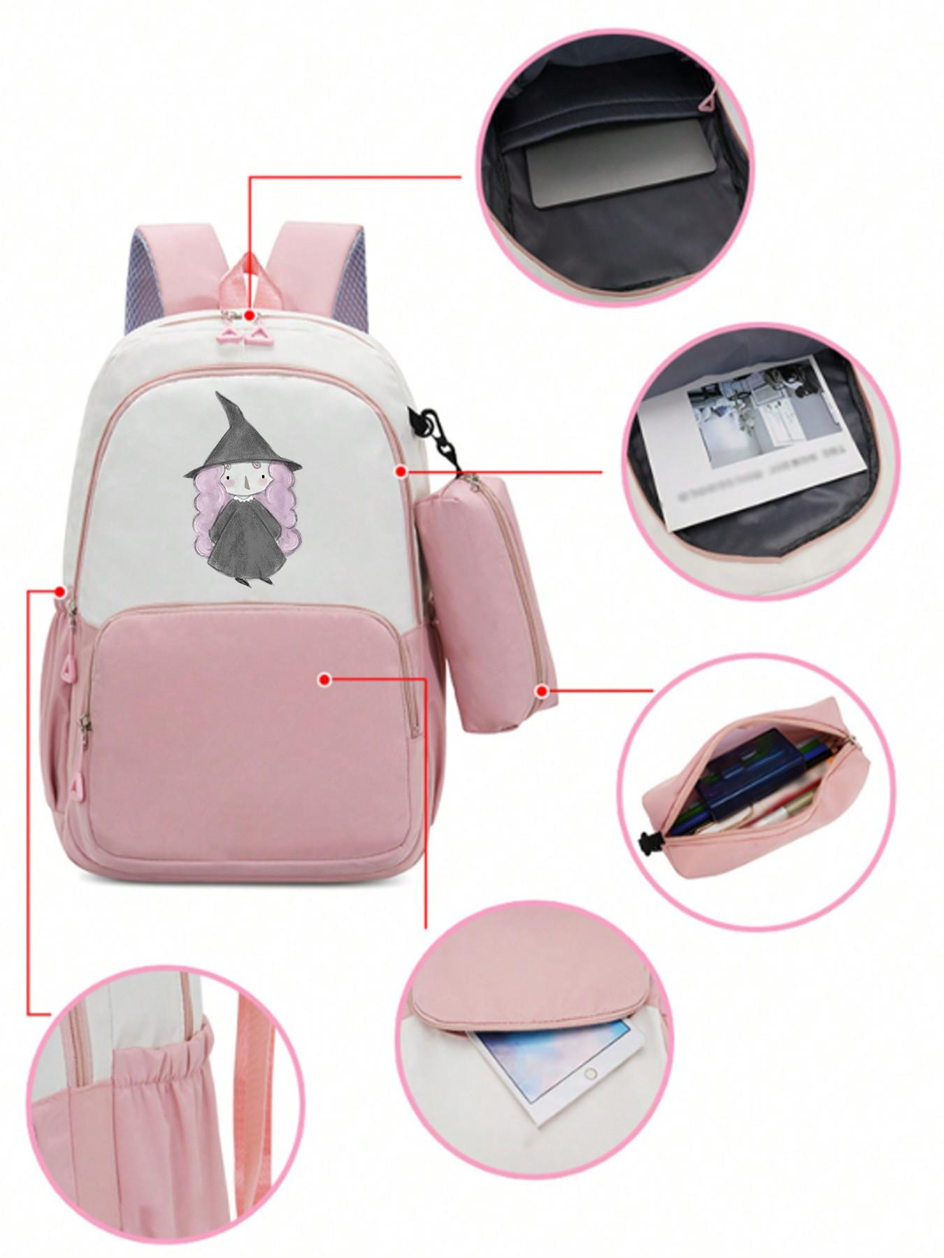 Cute Halloween Witch Backpack, Large Capacity Zipper School Bag, Fashionable Campus Laptop Bag, Travel Backpack, Gift for Girls
