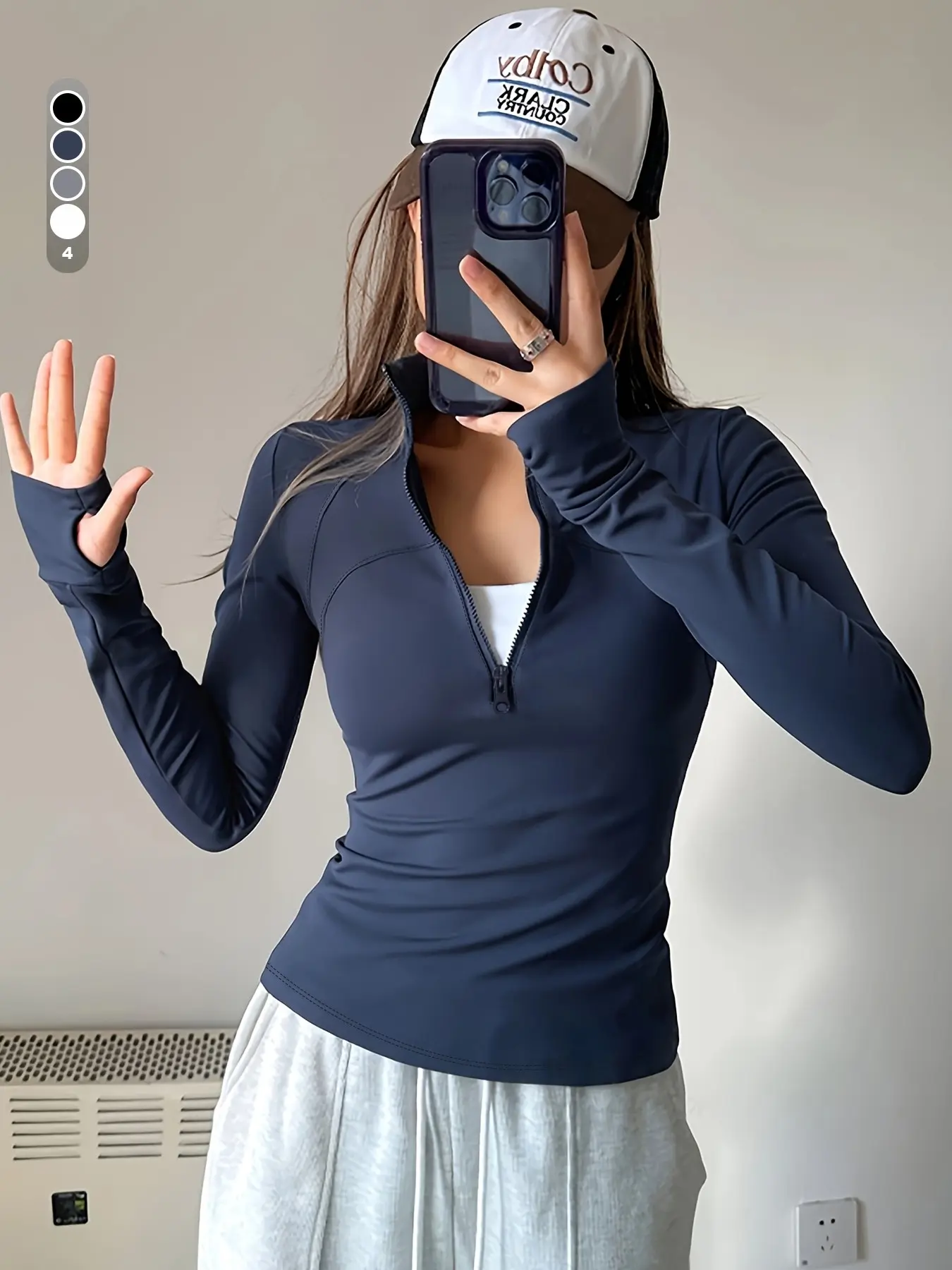 Women's Stand Collar Half-Zip Sporty Sweatshirt, All-Day Comfort Design, Long Sleeve with Thumb Holes, Fall Fashion, Ideal for Sports and Fitness