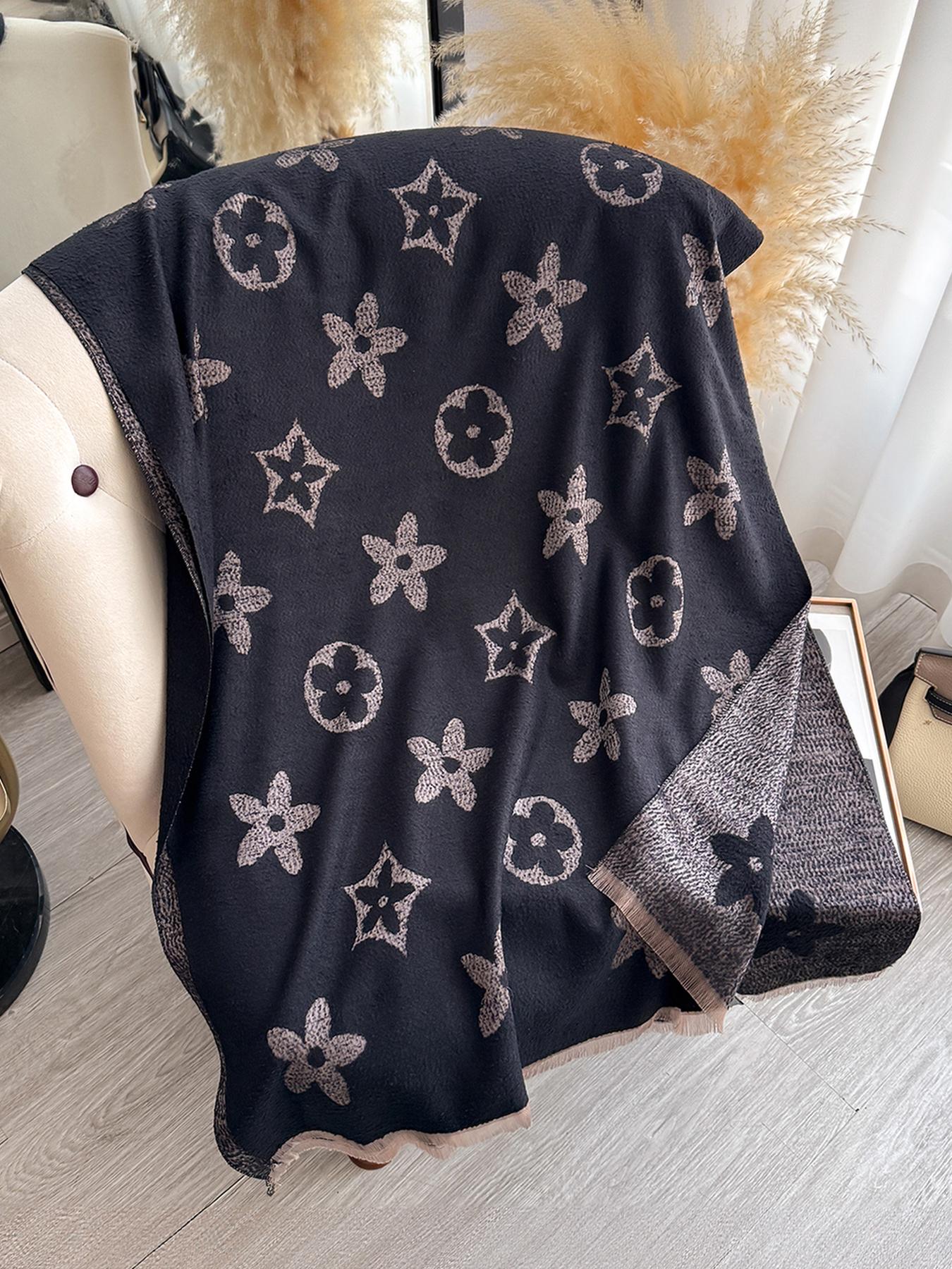 Women's Geometric Floral Shawl, Warm Comfortable Scarf, Casual Multifunctional Wrap, Fall/winter Decoration, Ladies Fashion Accessory, Casual Soft Shawl, Floral Print Shawl, Floral Pattern Shawl