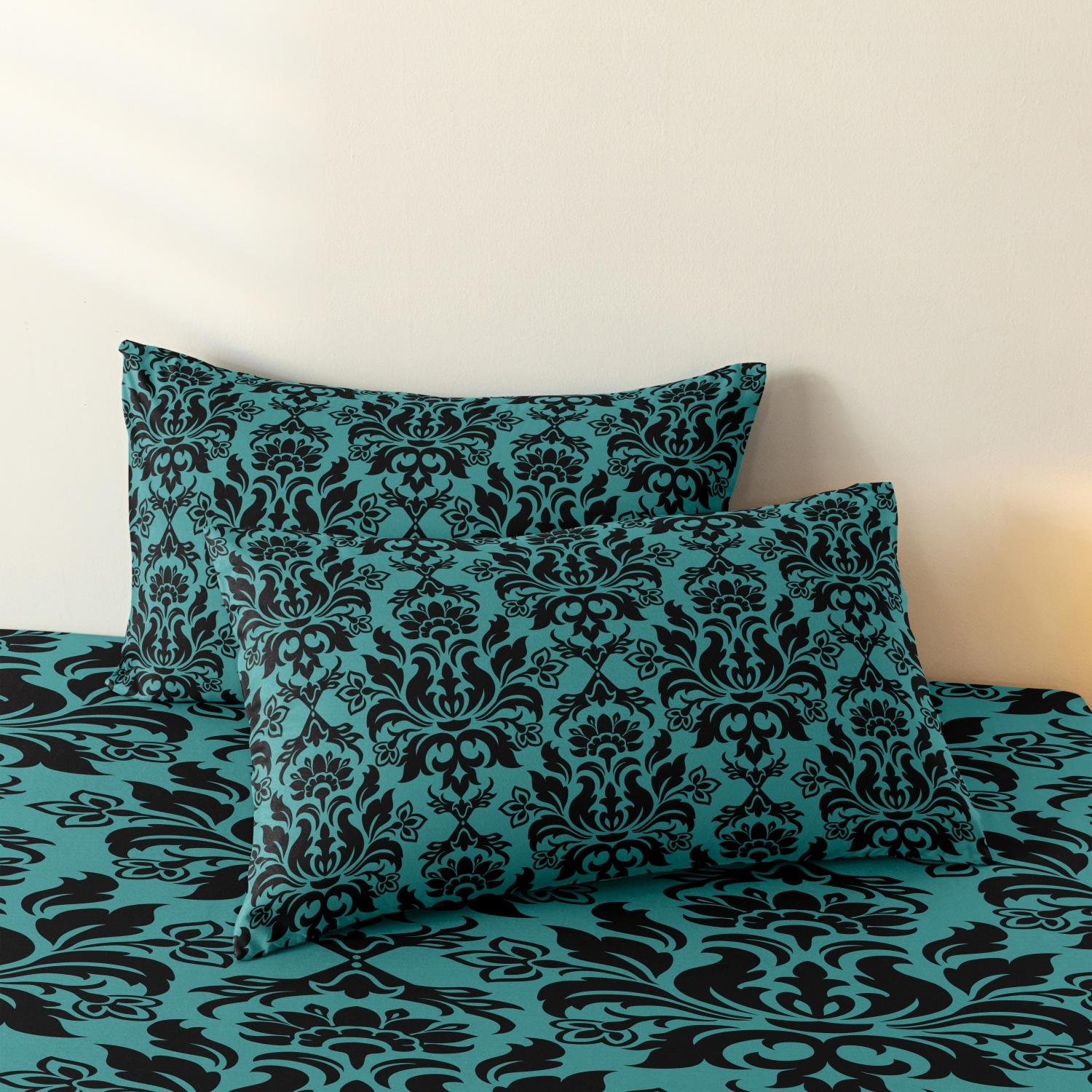 3pcs Fitted Sheet Set (1 Fitted Sheet + 2 Pillowcases, Pillow Core Not Included), Home Dormitory High-Definition Printed Black Pattern Fitted Sheet