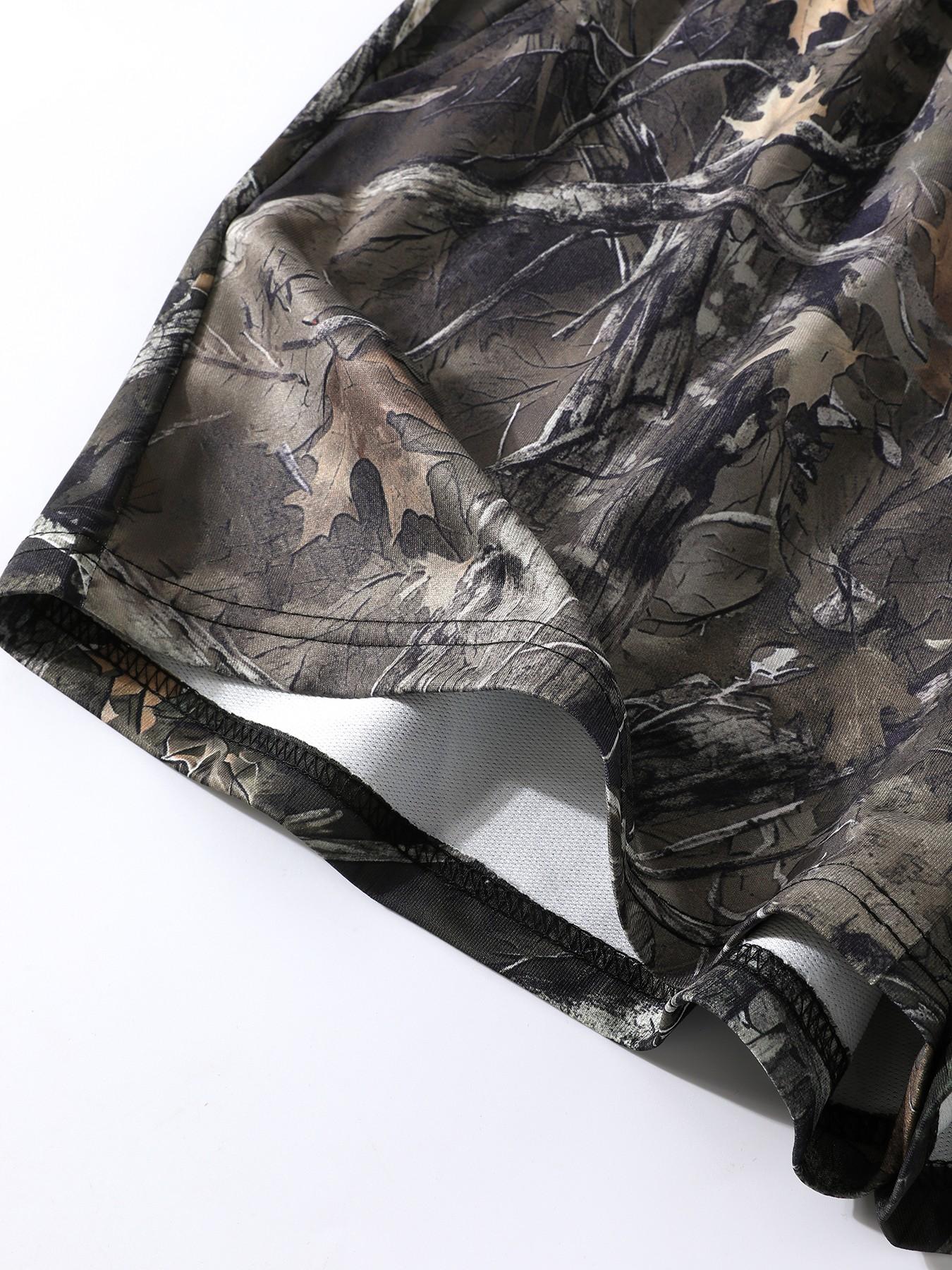 2-Piece Camo Print Set, Camouflage, Soft Short Sleeve Top & Drawstring Shorts, Loose-Fit Casual, American Country Style, Millennial Fashion, Adjustable