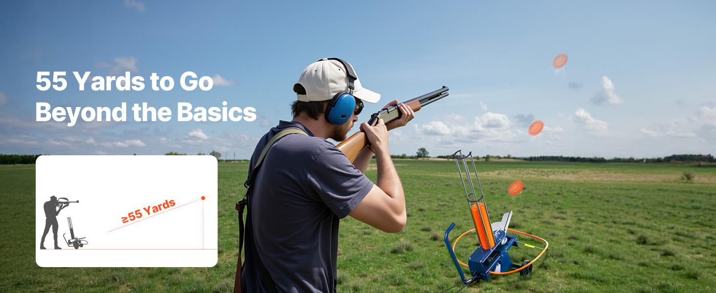 VEVOR Clay Target Thrower, 75-80 Clays Pigeon Thrower, 55+ Yards Automatic Skeet and Trap Launcher on Wheels - with Adjustable Angle, Foot Pedal Pull Handle for Clays Throwing, Shooting Sports