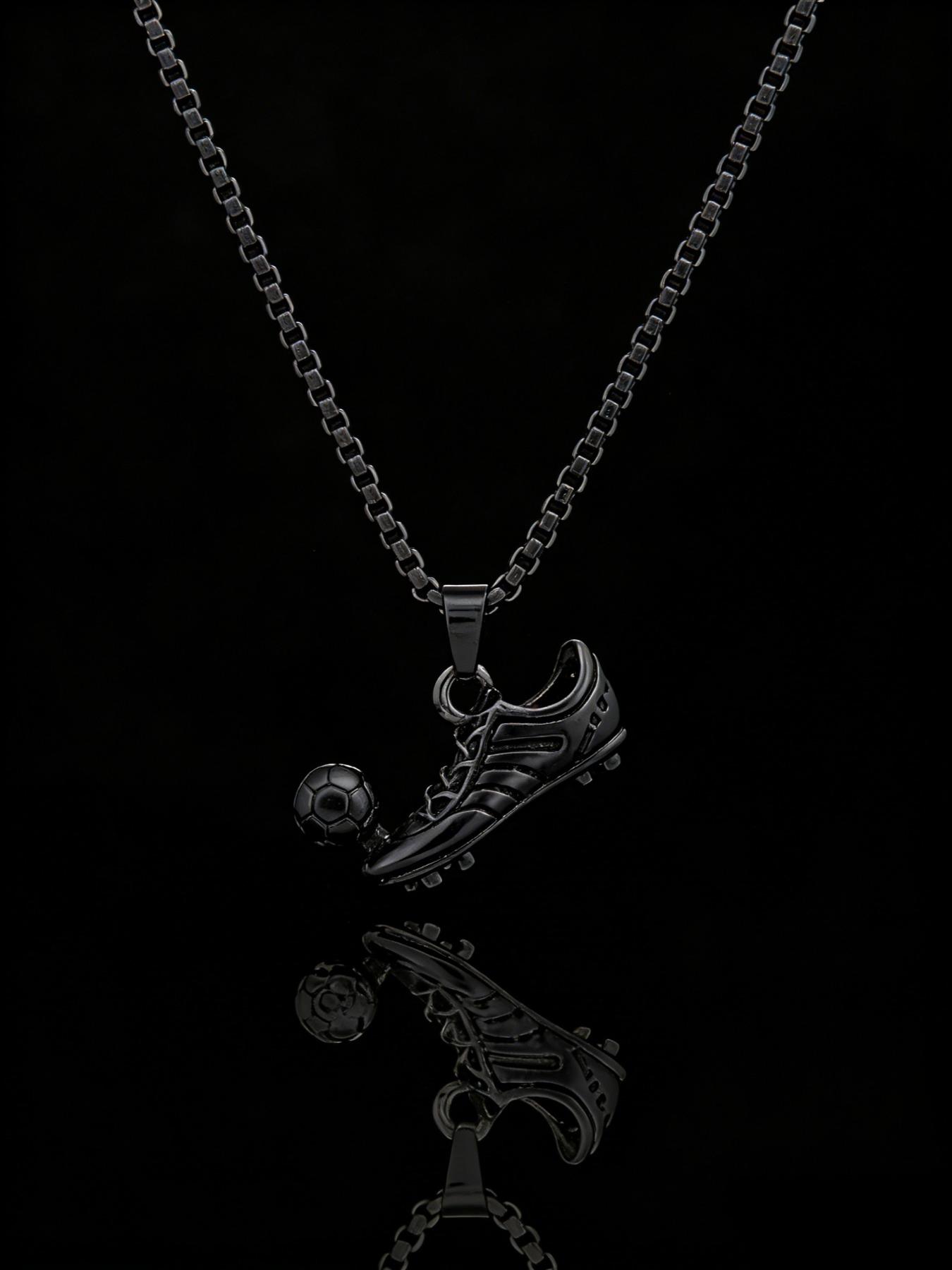 Men's Football Shoe Charm Pendant Cuban Link Necklace, Fashionable Street Style Jewelry For Party, Daily Clothing Decor For Boy, Casual Trendy Jewelry, Trendy Charms Necklace