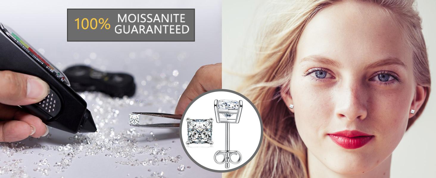 Delzzad 14K Gold-Plated Princess Cut Stud Earrings Lab-Created Moissanite Stud Earring S925 Sterling Silver/Copper Moissanite Jewelry Perfect Birthday Mother’s Day Christmas Gift for Men Women Wedding Set