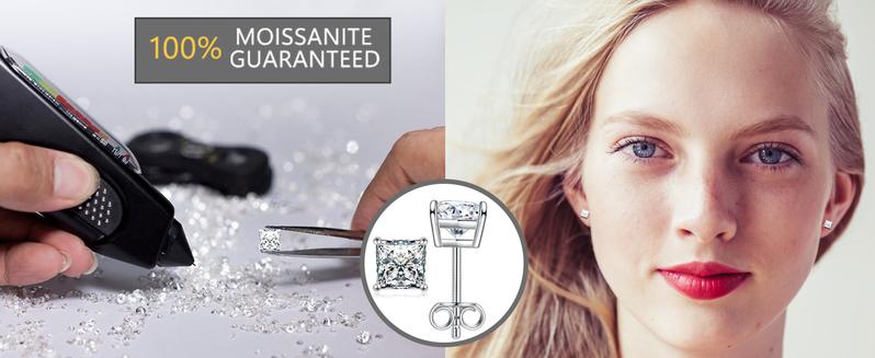 Delzzad 14K Gold-Plated Princess Cut Stud Earrings Lab-Created Moissanite Stud Earring S925 Sterling Silver Moissanite Jewelry Perfect Birthday Mother’s Day Christmas Gift for Men Women Wedding Set