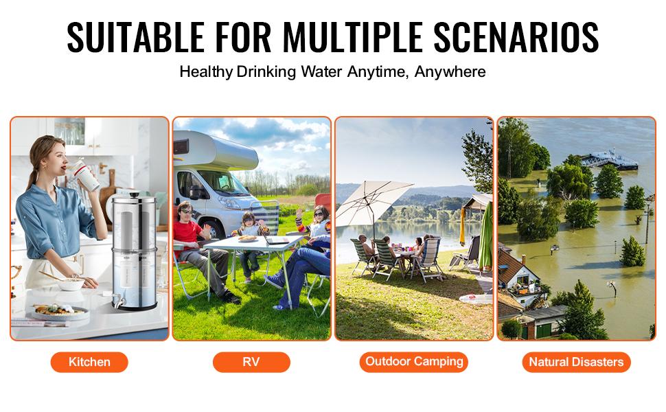 【Summerfinds】VEVOR Gravity Water Filter Replacement Elements Pack of 4 - 2 Activated Carbon, 2 Defluorination Filters, Gravity-Fit, No Leakage, 7000 gal, Compatible with Most Brands, for Outdoors Indoors