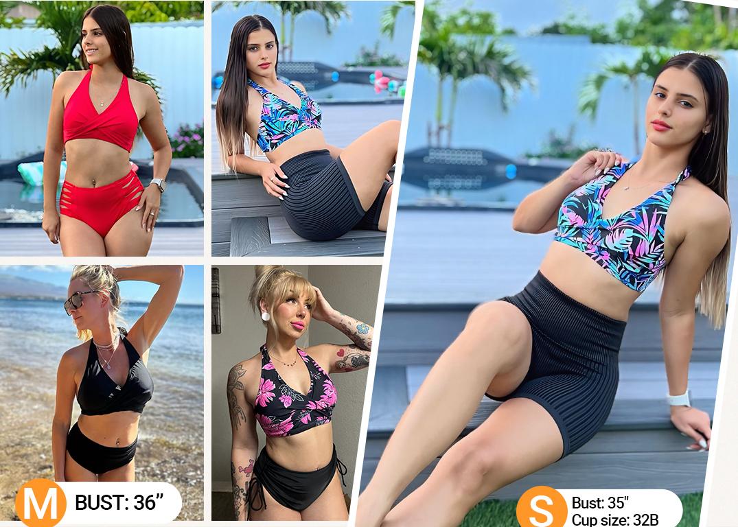 Holipick Women Halter Bikini Top Push Up Bathing Suit Top V Neck Full Coverage Swimsuit Top Only
