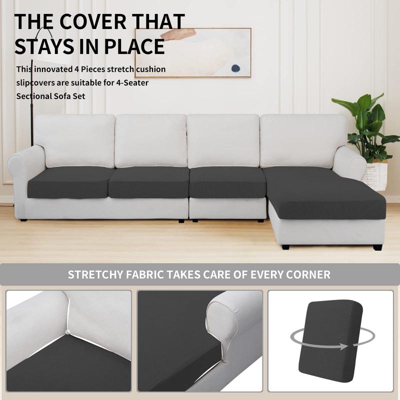 Easy-Going Stretch Cushion Covers for Sectional Sofa Left/Right L Shape Chaise Lounge Sofa Seat slipcover Anti-Slip Sofa Cover Soft