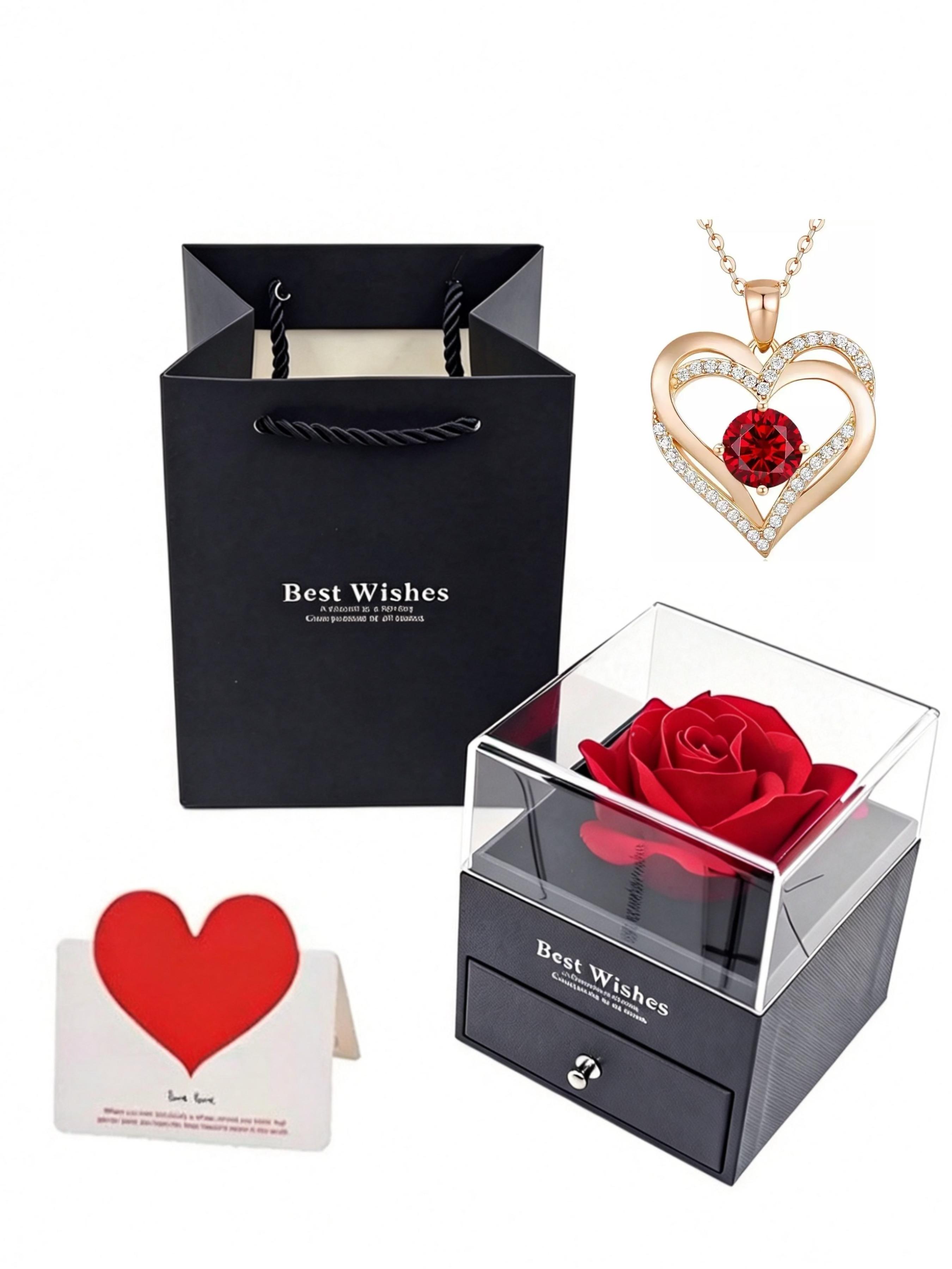 Single Rose Flower Gift Box Necklace Box, Heart-Shaped Personalized Collar Necklace Pendant, Love Card Gift Box, Unique Jewelry Packaging