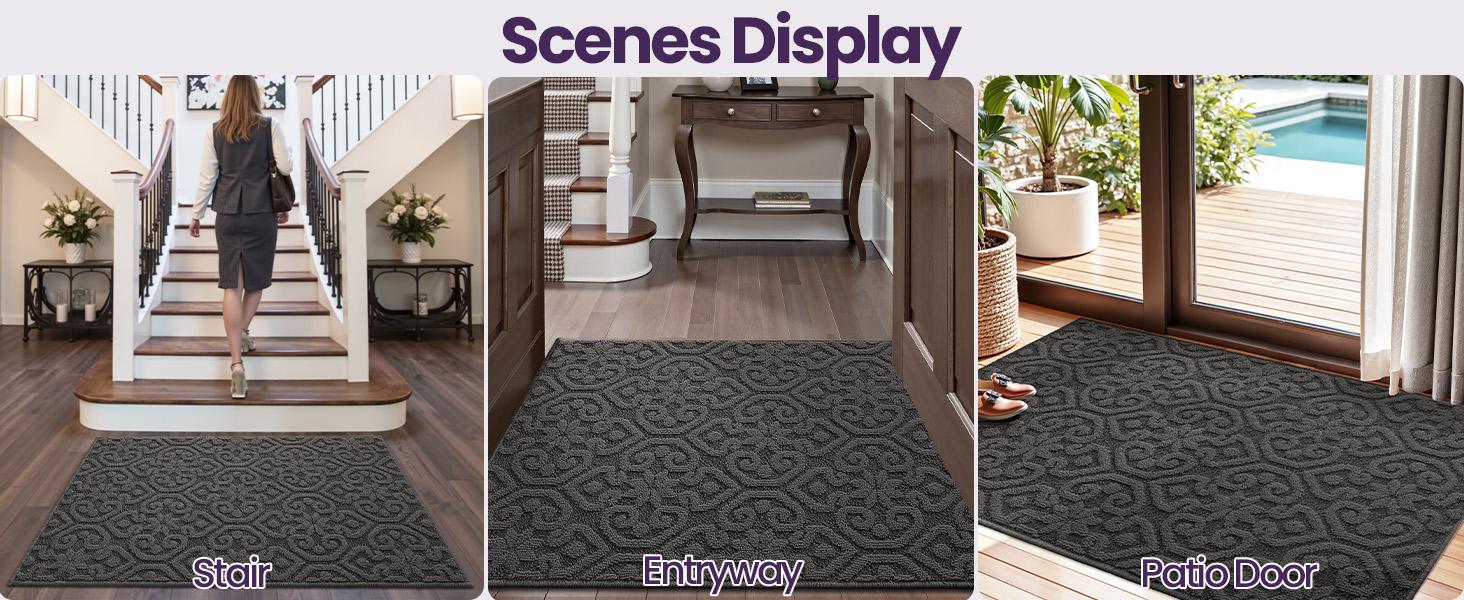 DEXI Non Slip Entryway Rug, 24x36 Indoor Absorbent Machine Washable Dirt Trapper Rug for House, Patio, Machine Washable Rug,back to school,dorm essentials,home decor,home essentials