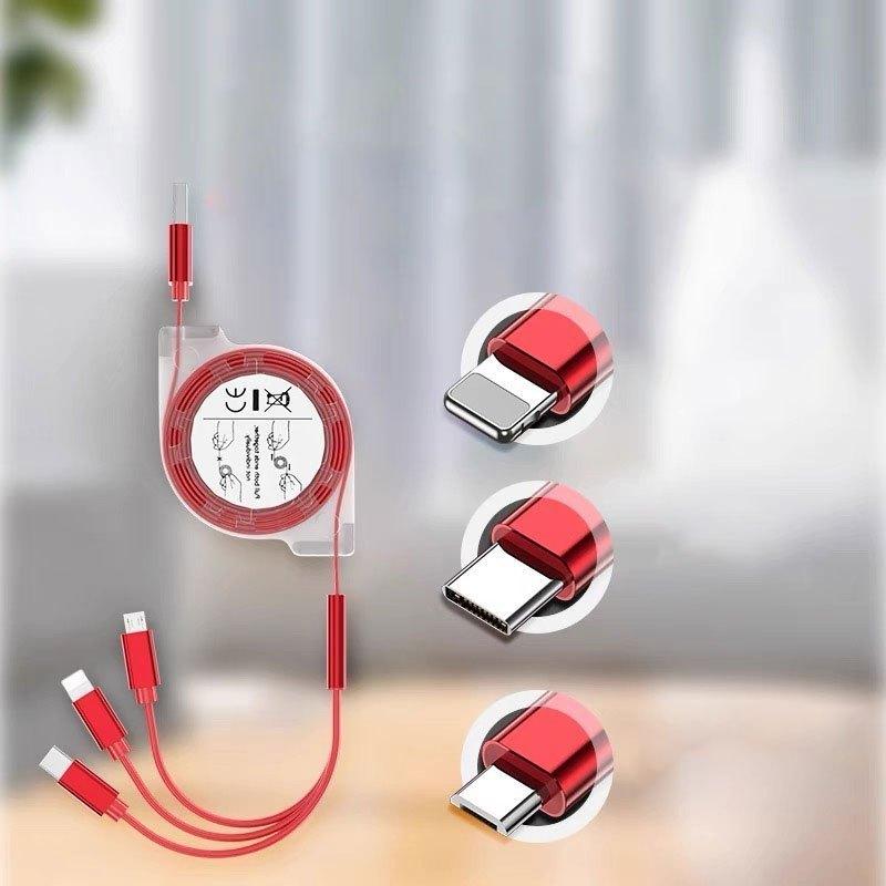 Expandable Multi-Function Fast Charging Cable, Three-In-One Charger with Lightning/micro/Type-C Ports, Compatible with iPhone/iPad/samsung/ps/tablet