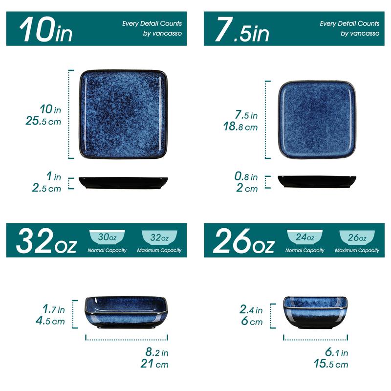 vancasso Stern Blue/Green Dinner Set Square Reactive Glaze Tableware 12/16 Pieces Kitchen Dinnerware Stoneware Crockery Set with Dinner Plate, Dessert Plate, Bowl Service for 4 People Ceramics vancasso Stern Blue/Green Dinner Set Square Reactive Glaze Tableware 12/16 Pieces Kitchen Dinnerware Stoneware Crockery Set with Dinner Plate, Dessert Plate, Bowl Service for 4 People Ceramics