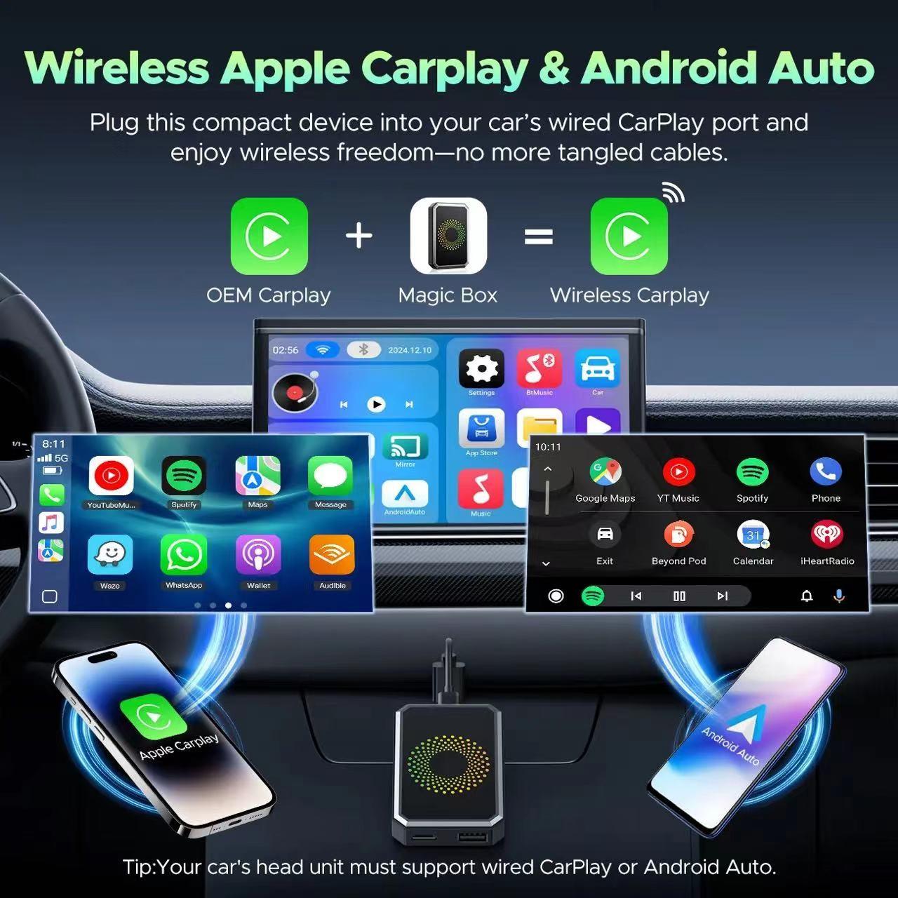 Screen Mirroring Adapter for Car, Supports Netflix Youtube Tiktok Google Play, 3-In-1 Wireless Streamer, Compatible with Original Carplay Vehicles