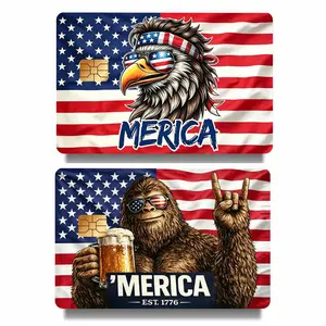 Patriotic USA Card Skin Sticker, Eagle & Sasquatch Credit Card Cover Decal, American Flag Wallet Card Decoration, Peel & Stick Debit Card Sticker
