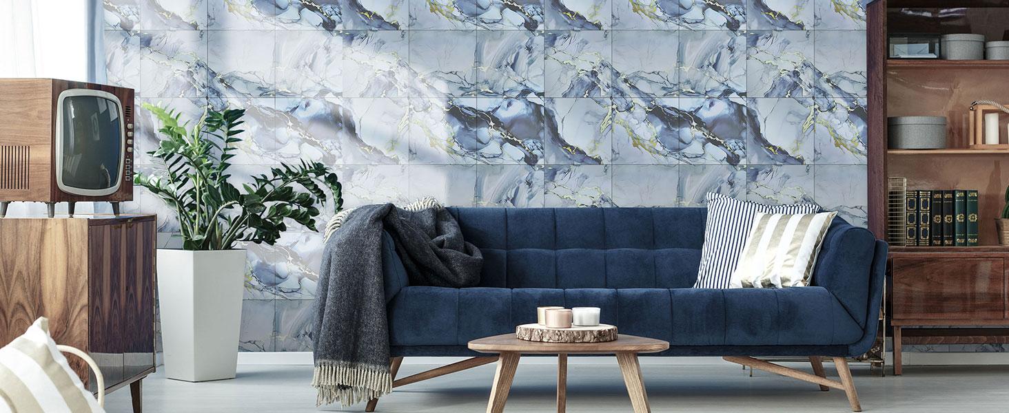 10pcs Peel and Stick Shower Waterproof Marble Tiles Wall Panels, 11.8"x11.8" Self-Adhesive Backsplash, for Home Bathroom, Kitchen, Living Room White (Not Real Tile)