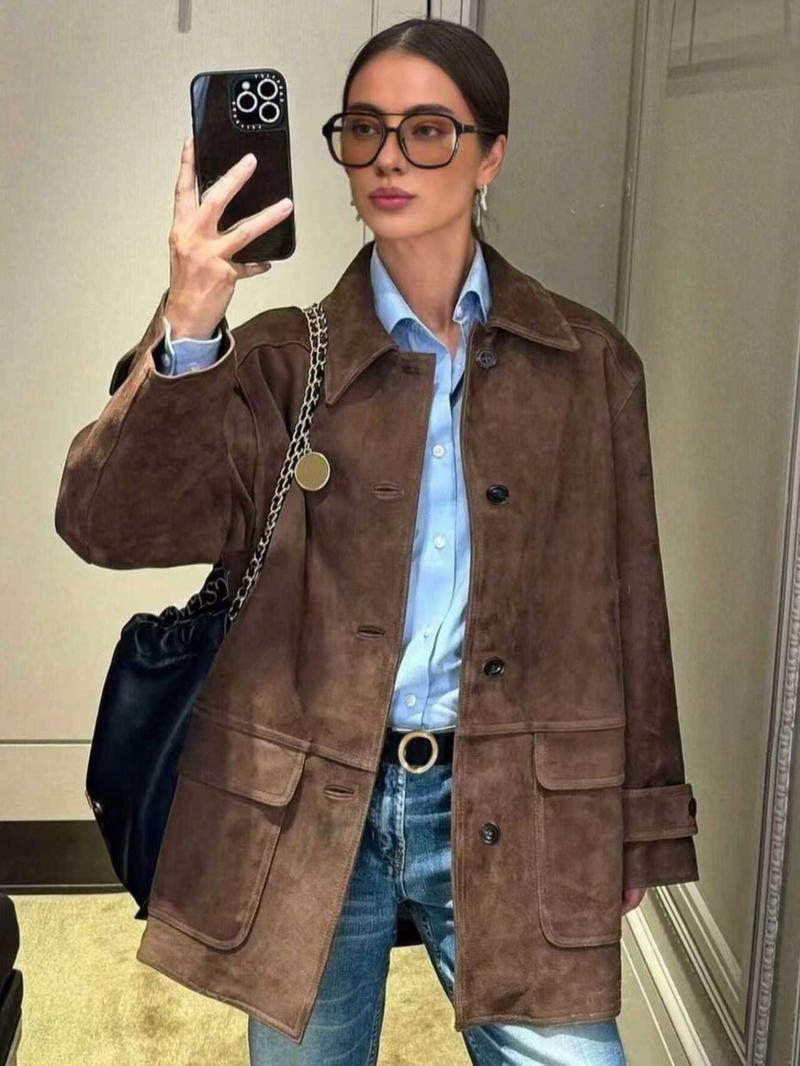 Women's Long Sleeve Casual Elegant Coat Jackets, Perfect for Vacation & Daily Wear, Autumn Winter Season, Slim-Fit Woven Fabric Outerwear