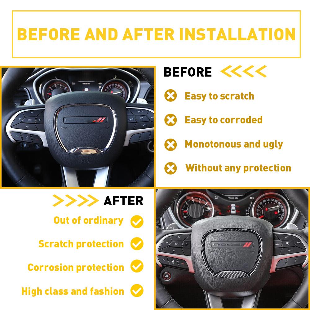 AUXITO For 2014-2021 Dodge Durango Jeep Grand Cherokee SRT8 Steering Wheel Trim Fit decoration