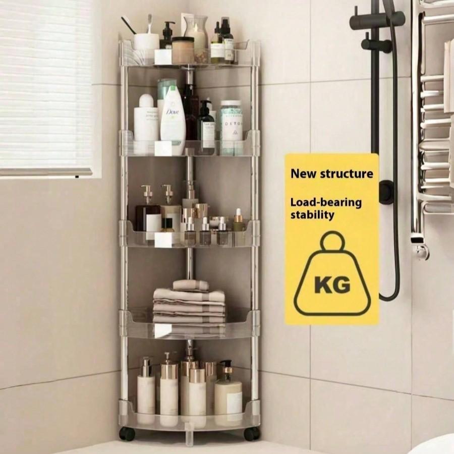 Multifunctional Bathroom Storage Rack, Transparent Corner Shelf, Multi-Layer Kitchen Organizer, Space-Saving Toilet Cabinet