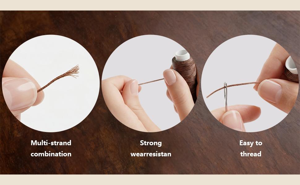 Leather Sewing Kit, Upholstery Repair Kit with Waxed Thread, Sewing Awl, Needles, Heavy Duty Hand Stitching Tools for Car Seats, Sofa, Carpet, DIY Leather Crafts