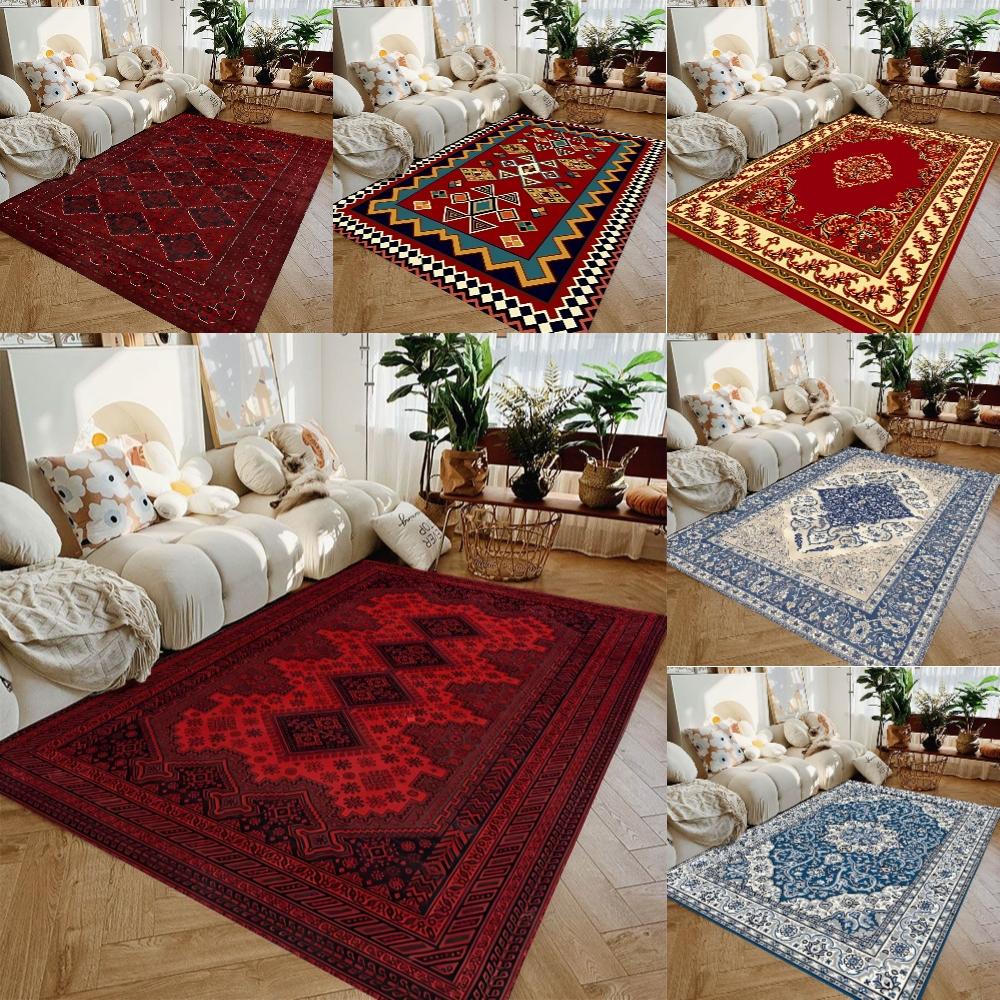 Luxury Red Gold Persian Style Floral Flannel Area Rug - Vintage Oriental Arabesque Print Soft Mat for Living Room, Non-Slip Traditional Home Decor#PersianStyleRug #RedGoldFloralMat #OrientalArabesqueDecor #TraditionalCarpet #NonSlipFlannelRug