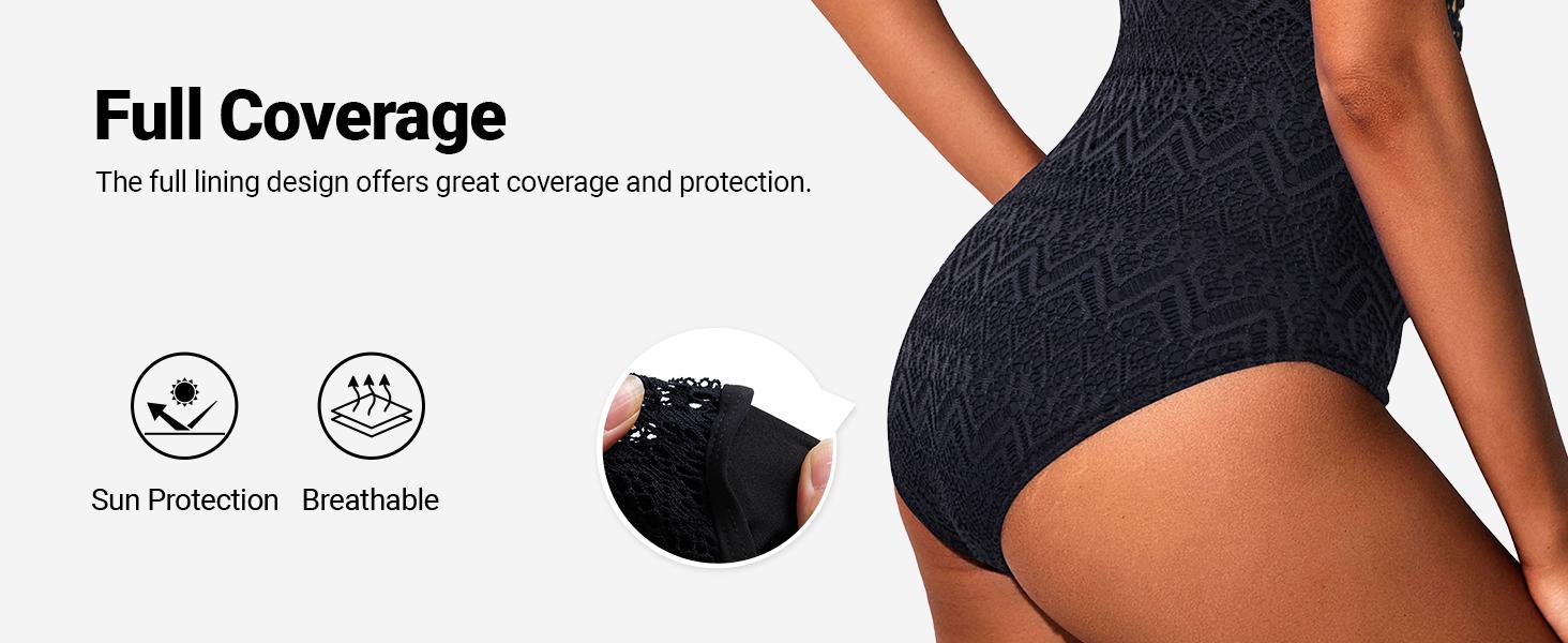 Holipick Lace Women High Neck One Piece Swimsuit Sexy Crochet Bathing Suit Tummy Control Swimwear