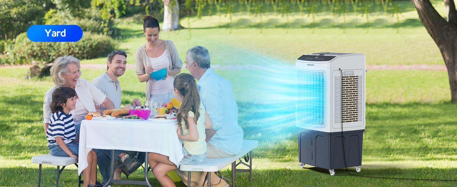 Evaporative Air Cooler, VAGKRI 2100-3000CFM Swamp Cooler, 120&deg;Oscillation Air Cooler with Remote Control, 24H Timer, 3 Modes & Wind Speeds for Outdoor Indoor Use, 9.2Gallon-12Gallon